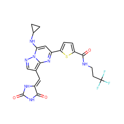 O=C1NC(=O)/C(=C/c2cnn3c(NC4CC4)cc(-c4ccc(C(=O)NCCC(F)(F)F)s4)nc23)N1 ZINC000144891277