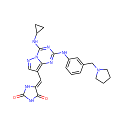 O=C1NC(=O)/C(=C/c2cnn3c(NC4CC4)nc(Nc4cccc(CN5CCCC5)c4)nc23)N1 ZINC000205031568