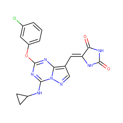 O=C1NC(=O)/C(=C/c2cnn3c(NC4CC4)nc(Oc4cccc(Cl)c4)nc23)N1 ZINC000117830845