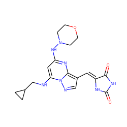 O=C1NC(=O)/C(=C/c2cnn3c(NCC4CC4)cc(NN4CCOCC4)nc23)N1 ZINC000205036742