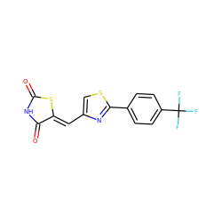 O=C1NC(=O)/C(=C/c2csc(-c3ccc(C(F)(F)F)cc3)n2)S1 ZINC000874928930