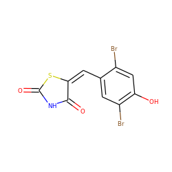 O=C1NC(=O)/C(=C\c2cc(Br)c(O)cc2Br)S1 ZINC000072179770