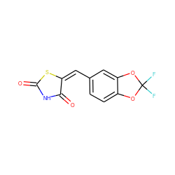 O=C1NC(=O)/C(=C\c2ccc3c(c2)OC(F)(F)O3)S1 ZINC000027646792