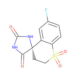 O=C1NC(=O)[C@@]2(CCS(=O)(=O)c3ccc(F)cc32)N1 ZINC000002635395