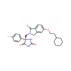 O=C1NC(=O)[C@](CN2Cc3cc(OCCC4CCCCC4)ccc3C2=O)(c2ccc(F)cc2)N1 ZINC000049071532