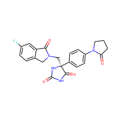 O=C1NC(=O)[C@](CN2Cc3ccc(F)cc3C2=O)(c2ccc(N3CCCC3=O)cc2)N1 ZINC000034661543