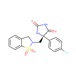 O=C1NC(=O)[C@](CN2Cc3ccccc3S2(=O)=O)(c2ccc(F)cc2)N1 ZINC000049050040