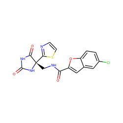 O=C1NC(=O)[C@](CNC(=O)c2cc3cc(Cl)ccc3o2)(c2nccs2)N1 ZINC000219659568