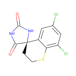 O=C1NC(=O)[C@]2(CCSc3c(Cl)cc(Cl)cc32)N1 ZINC000026497613