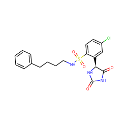 O=C1NC(=O)[C@H](c2cc(Cl)ccc2S(=O)(=O)NCCCCc2ccccc2)N1 ZINC000028224241