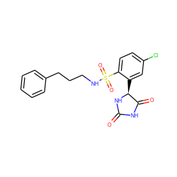 O=C1NC(=O)[C@H](c2cc(Cl)ccc2S(=O)(=O)NCCCc2ccccc2)N1 ZINC000028224310