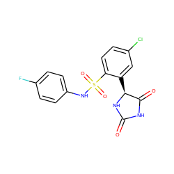 O=C1NC(=O)[C@H](c2cc(Cl)ccc2S(=O)(=O)Nc2ccc(F)cc2)N1 ZINC000028224329