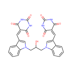 O=C1NC(=O)C(=Cc2cn(CC(O)Cn3cc(C=C4C(=O)NC(=O)NC4=O)c4ccccc43)c3ccccc23)C(=O)N1 ZINC000653746561