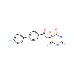 O=C1NC(=O)C(O)(CC(=O)c2ccc(-c3ccc(Cl)cc3)cc2)C(=O)N1 ZINC000095575442