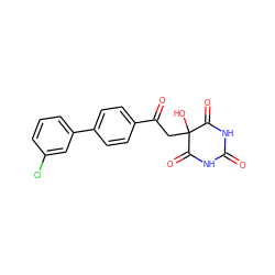 O=C1NC(=O)C(O)(CC(=O)c2ccc(-c3cccc(Cl)c3)cc2)C(=O)N1 ZINC000095576105