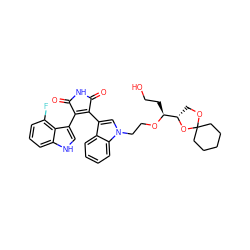 O=C1NC(=O)C(c2c[nH]c3cccc(F)c23)=C1c1cn(CCO[C@@H](CCO)[C@@H]2COC3(CCCCC3)O2)c2ccccc12 ZINC000036187725