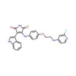 O=C1NC(=O)C(c2c[nH]c3ccccc23)=C1Nc1ccc(OCCNc2ccnc(F)c2)cc1 ZINC000103271379