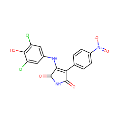 O=C1NC(=O)C(c2ccc([N+](=O)[O-])cc2)=C1Nc1cc(Cl)c(O)c(Cl)c1 ZINC000014946014