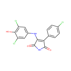 O=C1NC(=O)C(c2ccc(Cl)cc2)=C1Nc1cc(Cl)c(O)c(Cl)c1 ZINC000014946012