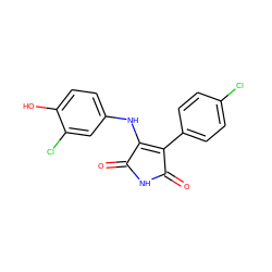 O=C1NC(=O)C(c2ccc(Cl)cc2)=C1Nc1ccc(O)c(Cl)c1 ZINC000014946004