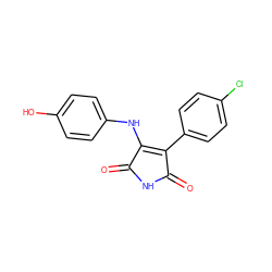 O=C1NC(=O)C(c2ccc(Cl)cc2)=C1Nc1ccc(O)cc1 ZINC000014945999