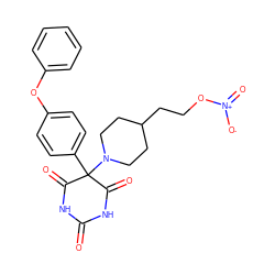 O=C1NC(=O)C(c2ccc(Oc3ccccc3)cc2)(N2CCC(CCO[N+](=O)[O-])CC2)C(=O)N1 ZINC000084710892