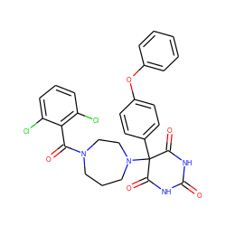 O=C1NC(=O)C(c2ccc(Oc3ccccc3)cc2)(N2CCCN(C(=O)c3c(Cl)cccc3Cl)CC2)C(=O)N1 ZINC000072107025