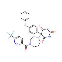 O=C1NC(=O)C(c2ccc(Oc3ccccc3)cc2)(N2CCCN(C(=O)c3ccc(C(F)(F)F)nc3)CC2)C(=O)N1 ZINC000072108497