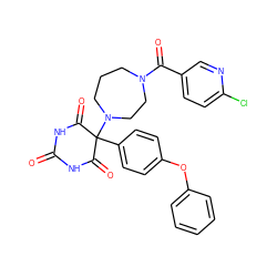 O=C1NC(=O)C(c2ccc(Oc3ccccc3)cc2)(N2CCCN(C(=O)c3ccc(Cl)nc3)CC2)C(=O)N1 ZINC000072107126