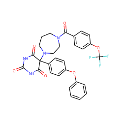 O=C1NC(=O)C(c2ccc(Oc3ccccc3)cc2)(N2CCCN(C(=O)c3ccc(OC(F)(F)F)cc3)CC2)C(=O)N1 ZINC000072107893