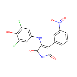 O=C1NC(=O)C(c2cccc([N+](=O)[O-])c2)=C1Nc1cc(Cl)c(O)c(Cl)c1 ZINC000014946011