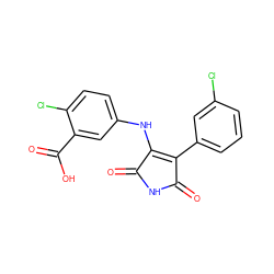 O=C1NC(=O)C(c2cccc(Cl)c2)=C1Nc1ccc(Cl)c(C(=O)O)c1 ZINC000002047365