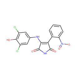 O=C1NC(=O)C(c2ccccc2[N+](=O)[O-])=C1Nc1cc(Cl)c(O)c(Cl)c1 ZINC000014946008