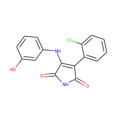 O=C1NC(=O)C(c2ccccc2Cl)=C1Nc1cccc(O)c1 ZINC000014945990