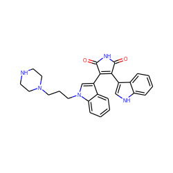 O=C1NC(=O)C(c2cn(CCCN3CCNCC3)c3ccccc23)=C1c1c[nH]c2ccccc12 ZINC000022028948