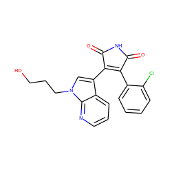 O=C1NC(=O)C(c2cn(CCCO)c3ncccc23)=C1c1ccccc1Cl ZINC000003819646