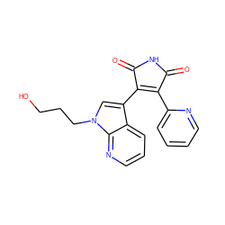 O=C1NC(=O)C(c2cn(CCCO)c3ncccc23)=C1c1ccccn1 ZINC000026981384