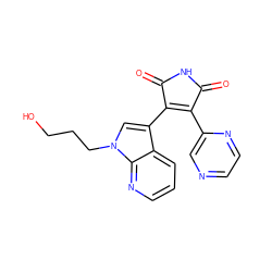 O=C1NC(=O)C(c2cn(CCCO)c3ncccc23)=C1c1cnccn1 ZINC000003950312