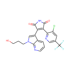 O=C1NC(=O)C(c2cn(CCCO)c3ncccc23)=C1c1ncc(C(F)(F)F)cc1Cl ZINC000026962612