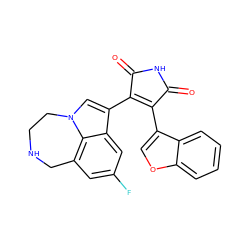 O=C1NC(=O)C(c2cn3c4c(cc(F)cc24)CNCC3)=C1c1coc2ccccc12 ZINC000096929127