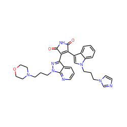 O=C1NC(=O)C(c2nn(CCCN3CCOCC3)c3ncccc23)=C1c1cn(CCCn2ccnc2)c2ccccc12 ZINC000103233907