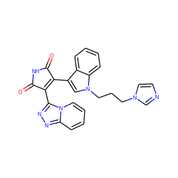 O=C1NC(=O)C(c2nnc3ccccn23)=C1c1cn(CCCn2ccnc2)c2ccccc12 ZINC000299857616