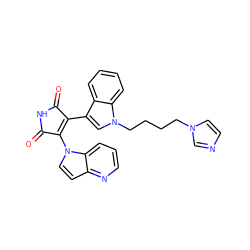 O=C1NC(=O)C(n2ccc3ncccc32)=C1c1cn(CCCCn2ccnc2)c2ccccc12 ZINC000043021460