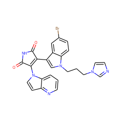 O=C1NC(=O)C(n2ccc3ncccc32)=C1c1cn(CCCn2ccnc2)c2ccc(Br)cc12 ZINC000043072554