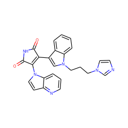 O=C1NC(=O)C(n2ccc3ncccc32)=C1c1cn(CCCn2ccnc2)c2ccccc12 ZINC000043017212