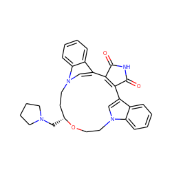 O=C1NC(=O)C2=C1c1cn(c3ccccc13)CCO[C@H](CN1CCCC1)CCn1cc2c2ccccc21 ZINC000003812170