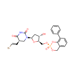 O=C1NC(=O)N([C@H]2C[C@H](O)[C@@H](CO[P@]3(=O)OCc4cccc(-c5ccccc5)c4O3)O2)C[C@H]1/C=C/Br ZINC000095607317