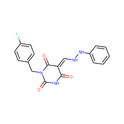 O=C1NC(=O)N(Cc2ccc(F)cc2)C(=O)/C1=C/NNc1ccccc1 ZINC000016996263