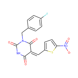 O=C1NC(=O)N(Cc2ccc(F)cc2)C(=O)/C1=C\c1ccc([N+](=O)[O-])s1 ZINC000004815026