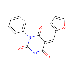 O=C1NC(=O)N(c2ccccc2)C(=O)/C1=C\c1ccco1 ZINC000009109556